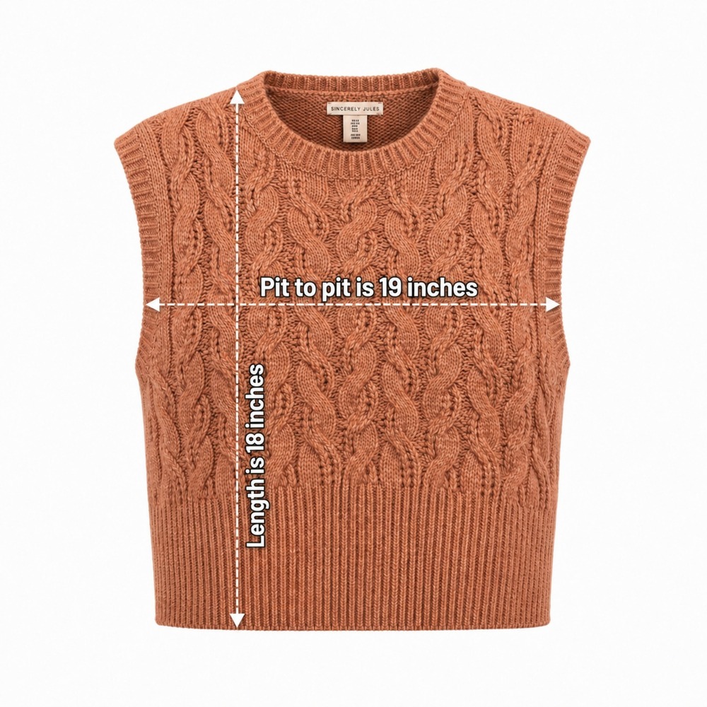 Sincerely Jules Women Orange Cable Knit Sweater Vest Crew Neck Size Large - Picture 2 of 5